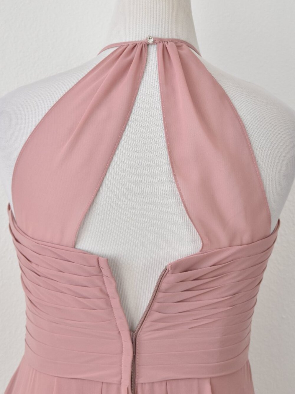 Azazie DUSTY ROSE Ginger A-Line Halter Pleated Chiffon Dress - 12 - Picture 3 of 11